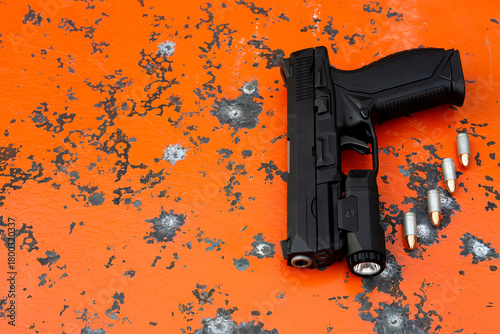 Wall Mural Handgun with Tactical Light and Ammunition