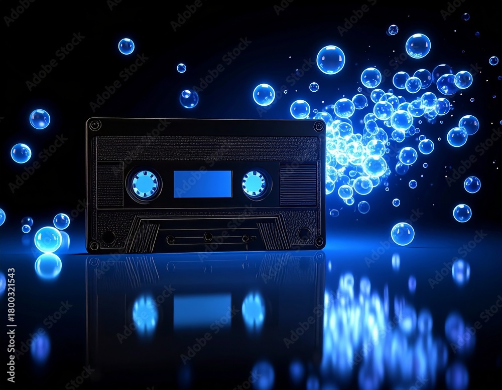Fototapeta premium Vintage audiocassette in close view, detailed look at classic analog music tape for retro, nostalgia and old audio technology themes.