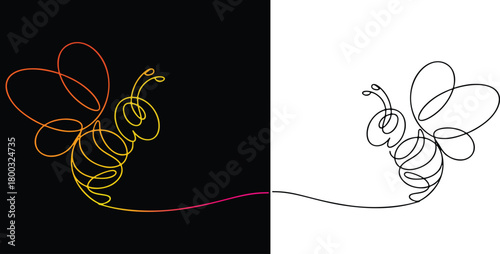 A dual natured bee gracefully soaring embodying transformation and duality in continuous line art  vector illustration