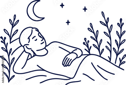 A peaceful dreamer resting under the moonlight lost in thought surrounded by nature s embrace simple vector illustration 