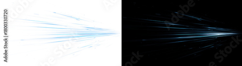 Fotografie Horizontal blue speed lines PNG. Fast motion streak effect.