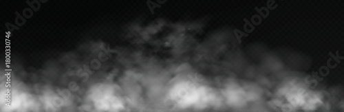 White smoke cloud with overlay effect on dark background. Realistic fog texture spreading along the floor. Atmospheric illustration of misty vapor or haze with dramatic light effect.