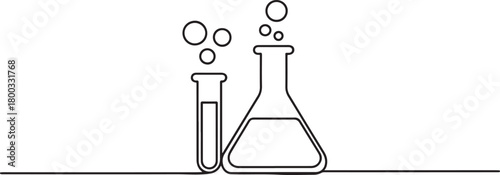 One Line Drawing of Chemistry Flask and Test Tube. one line Icon drawing with white background