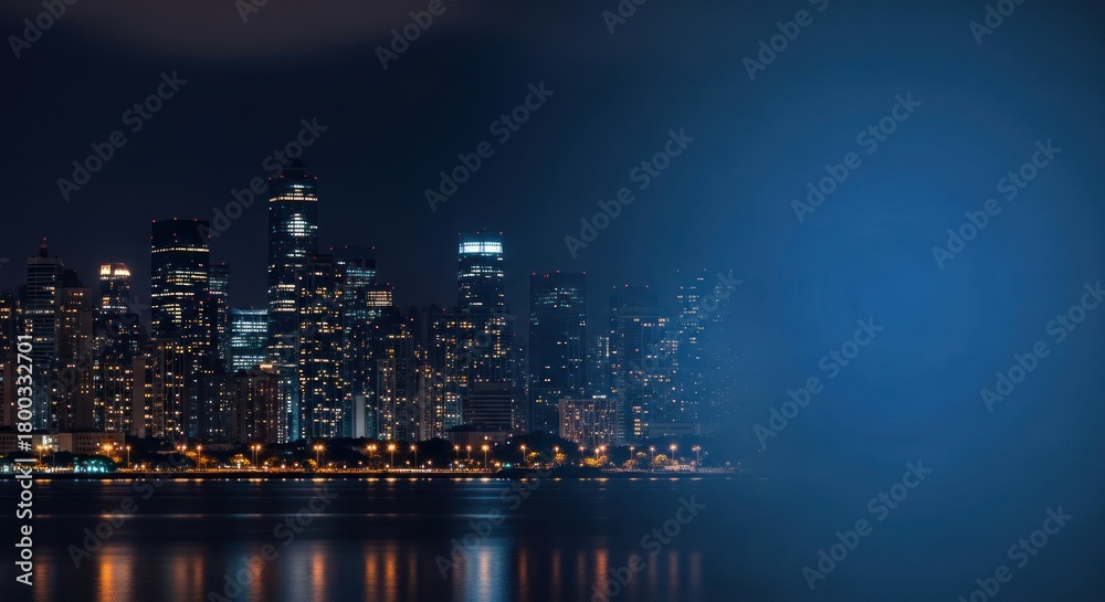 Fototapeta premium Radiant Cityscape Illuminates the Dark Horizon in an Urban Night Scenery