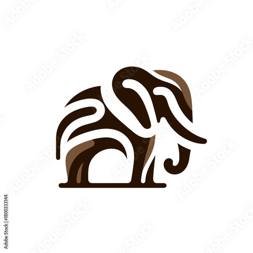 Stylized illustration of an elephant created with abstract lines and earthy colors