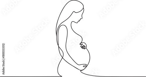 Hand Drawn Silhouette of a Pregnant Woman in Single Line Art. one line Icon drawing with white background