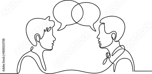 Continuous Line Drawing Two People Connected Speech Bubbles. one line Icon drawing with white background