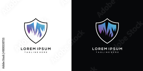 Fire shield logo design template. Shield and fire logo design inspiration for security and fire safety companies.