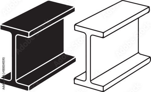 I-beam silhouette and outline vector illustration for structural engineering, construction, architecture, and industrial design projects.