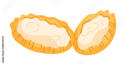 Two isolated Finnish Karelian pies with creamy filling on white background vector illustration