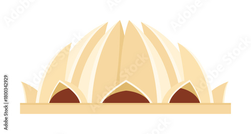 Minimalist isolated Lotus Temple landmark from India on white background vector illustration
