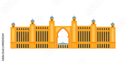 Iconic UAE architectural landmark with domes and arches on a white isolated background vector illustration