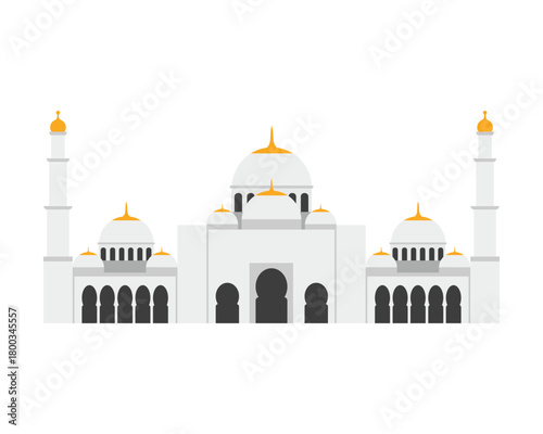 Minimal flat design of iconic UAE mosque isolated on white background for travel and culture vector illustration