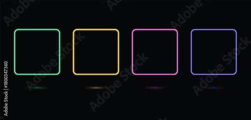Four glowing smartphone outlines in different neon colors against a dark background
