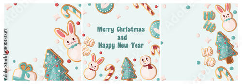 Christmas social media posts featuring icing-covered cookies. Templates for social media posts, ads, flyers, and covers.