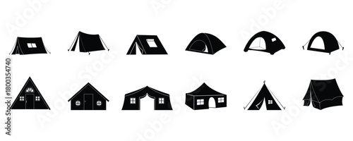Camping tent silhouette  set