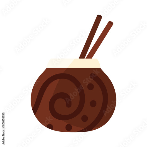 Traditional Argentina mate gourd with bombilla straws on white background isolated vector illustration