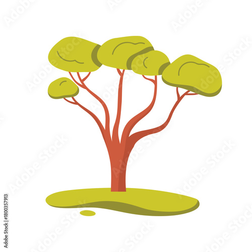 Simple isolated cartoon eucalyptus tree with green foliage and brown trunk on white background vector illustration