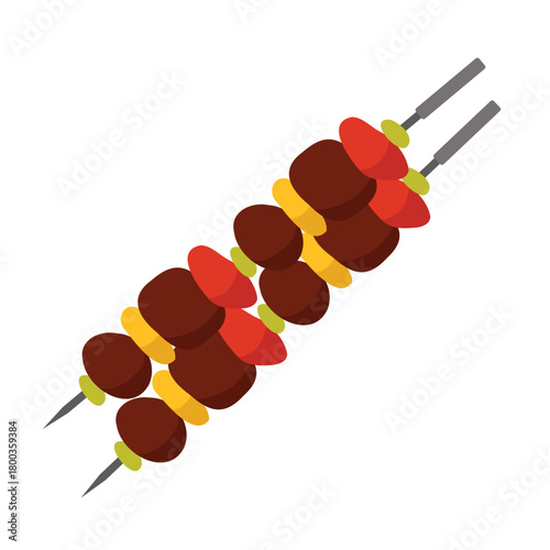 Colorful barbecue skewers with meat and vegetables isolated on white vector illustration