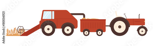 Isolated agricultural machinery harvesting wheat for bread production on white background vector illustration