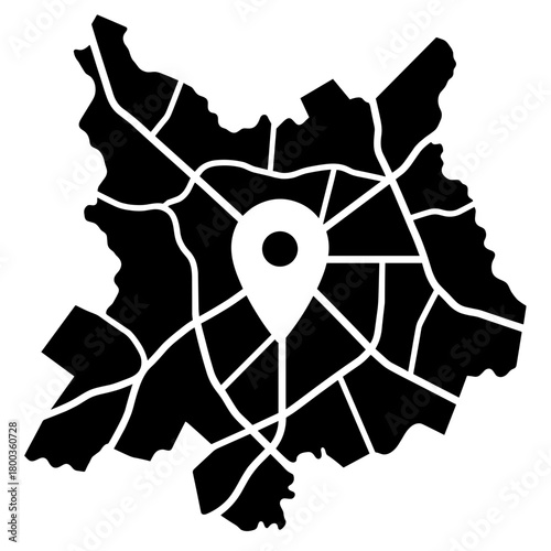 City map with pin marker for navigation and location services, urban planning and geolocation concept