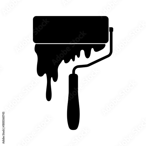Silhouette of paint roller with dripping paint, home renovation and DIY tools in construction