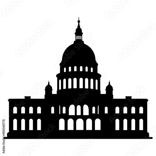 Capitol building silhouette with dome, government architecture and political institution