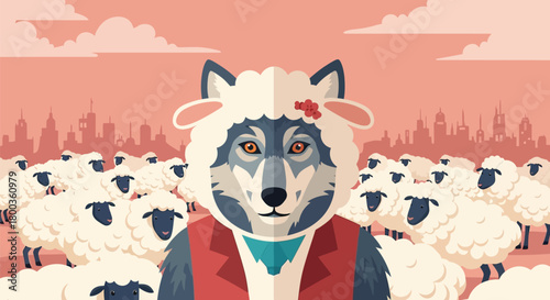 Deceptive disguise, wolf masquerading as sheep among unsuspecting flock in city