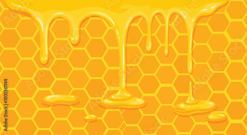 Golden honey drips from a comb illustration, sweetness for your design