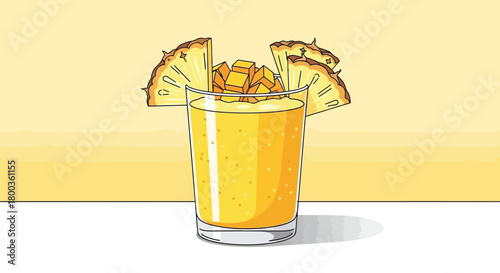 Exotic Yellow Beverage Art Illustration with Fresh Fruit Garnishes Style