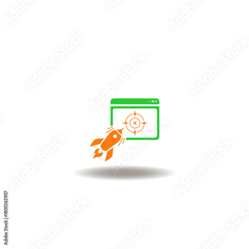 Vector illustration of a website and a missile aimed at and flying towards it. Symbol of ddos attack.