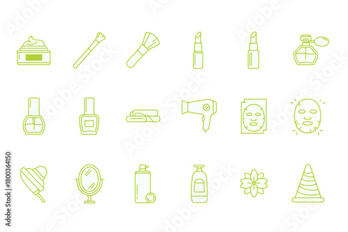 Minimal outline beauty and self-care icon set, clean black stroke lines, editable stroke thickness, modern flat style, isolated on pure white background. Includes 10 icons