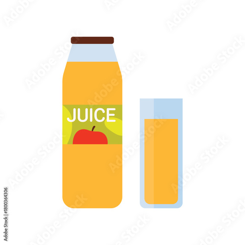 Minimal isolated apple juice bottle and glass on white background for healthy drink concepts vector illustration