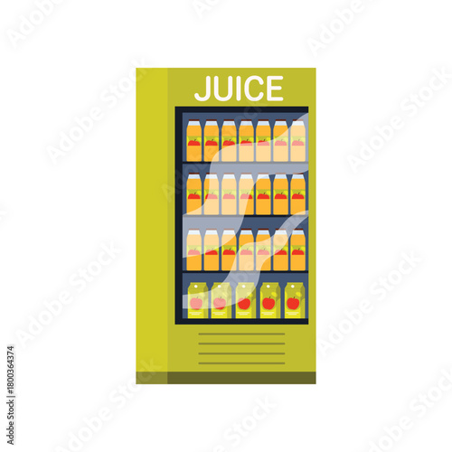 Isolated vector of apple juice bottles displayed in a supermarket refrigerator for beverage and retail concepts vector illustration