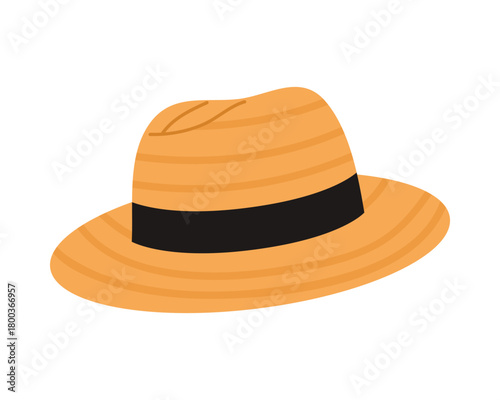 Stylish men straw fedora hat with black band isolated on white background vector illustration