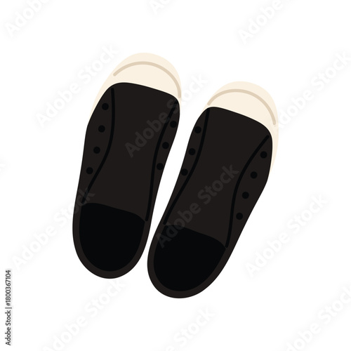 Minimalist isolated black sneakers top view for modern men outfit design vector illustration