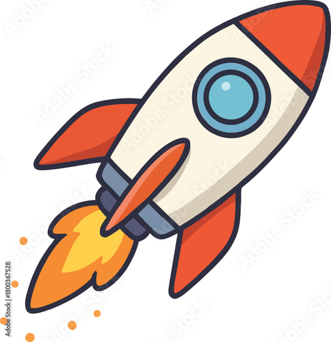 Rocket Ship Flying in Flat Cartoon Style Illustration