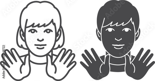 Stop gesture icon flat vector illustration of a person with hands up isolated on white background