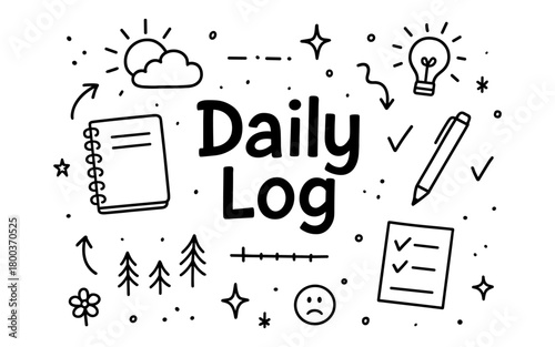 Minimalist daily log design with doodles and icons for journaling