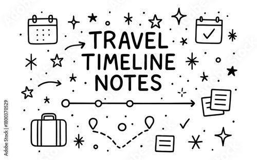 Travel planner timeline with doodle style icons and elements