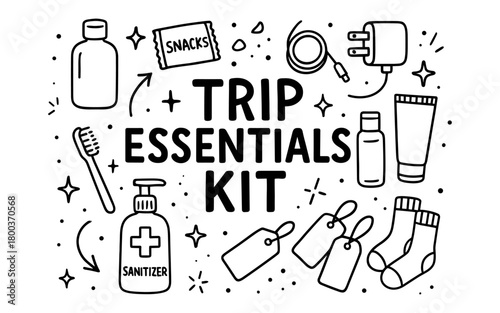 Travel essentials doodle kit: hand drawn icons for your next adventure