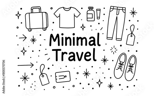 Minimal travel essentials doodle: luggage, fashion, and accessories