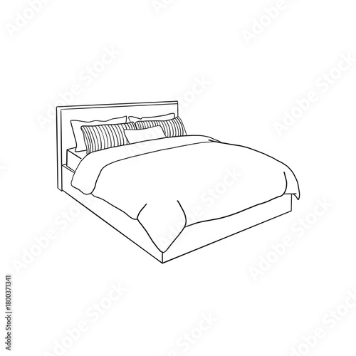 black and white line art illustration of a bed