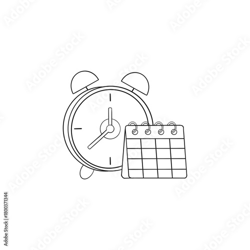 black and white line art illustration of a clock