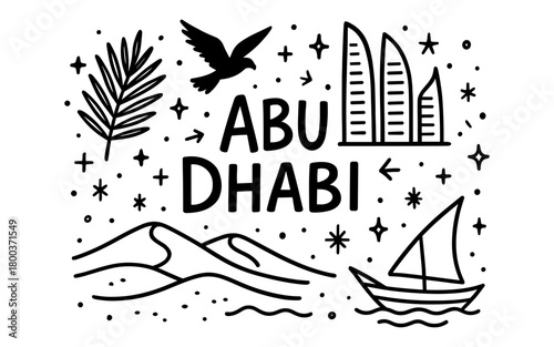Abu dhabi doodle art: skyline, nature, and culture in modern line style