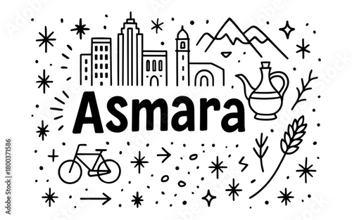 Asmara city doodle: landmark and culture linear art