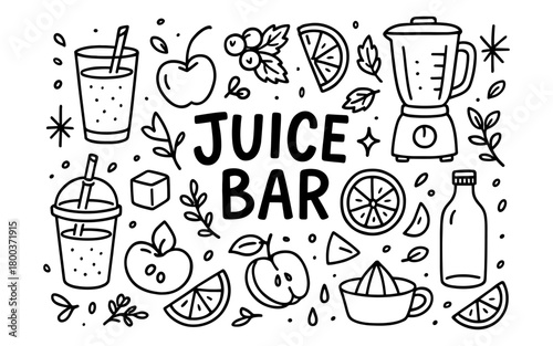 Juice bar doodle: fresh fruit and blender outlines for smoothie lovers