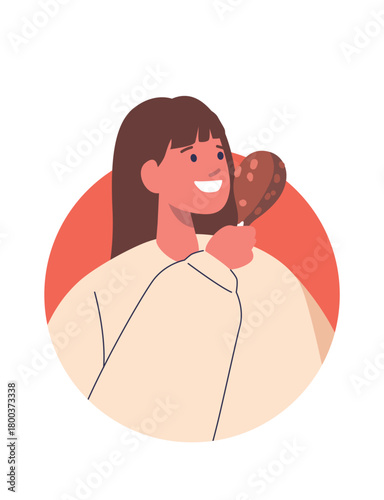 Woman eating fried chicken leg