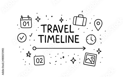 Hand drawn travel timeline with icons for organization and planning