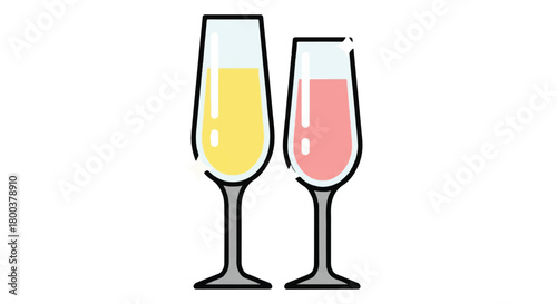 Two Clinking Champagne Flutes with Colored Liquid Celebration.